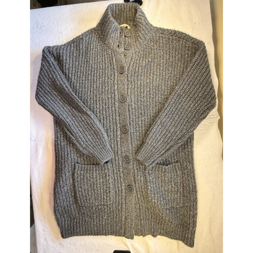Soft Surroundings cardigan Sweater large gray chunky knit Granny Cottagecore EUC